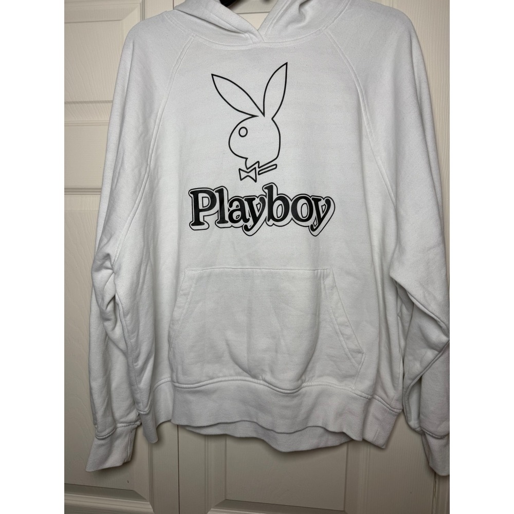 Playboy by PacSun White Graphic Hoodie Bunny Logo Sweatshirt Womens Medium - Picture 8 of 8